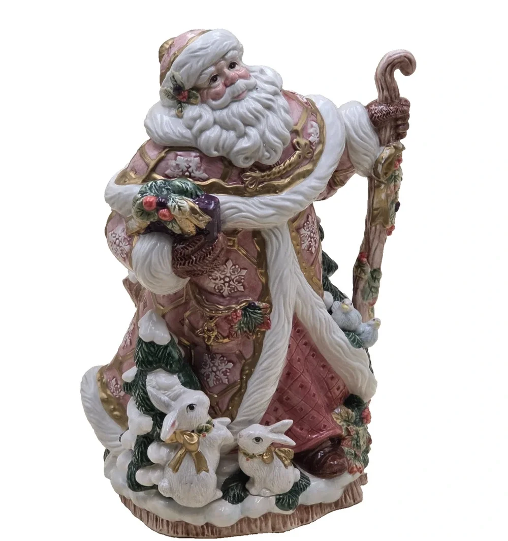 Vintage Fitz & Floyd Snowy Woods Santa Centerpiece Vase 1996 w/ Box 19/1207